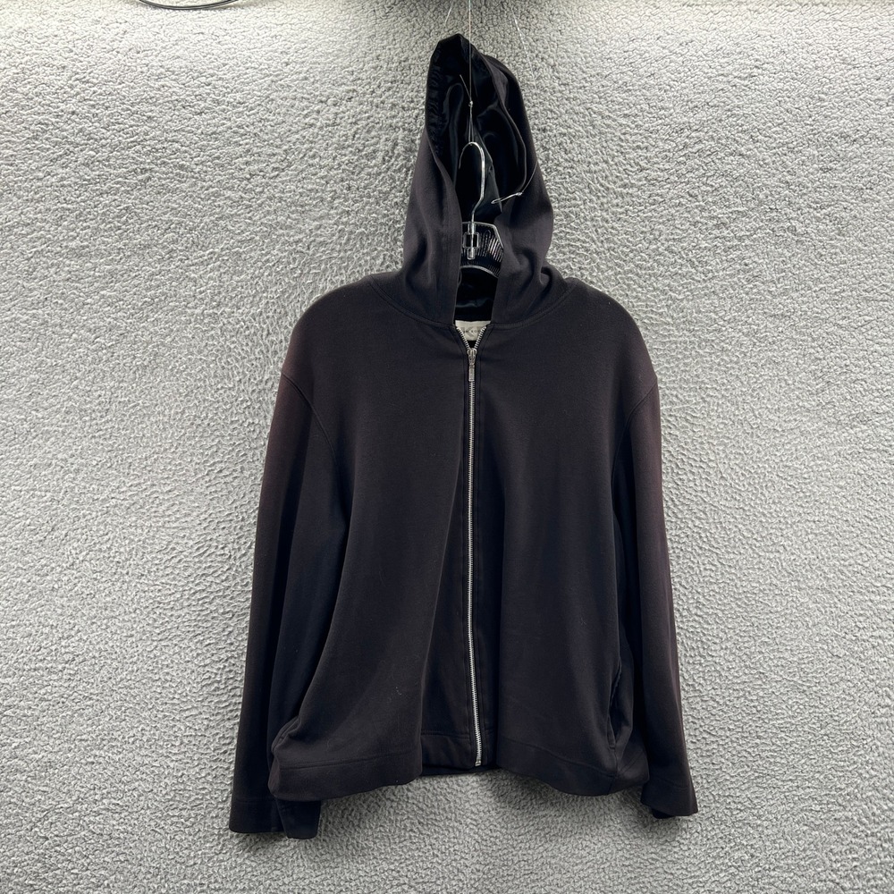 Womens Zip Hoodie L Black Casual Athleisure Stretch Pockets Minimalist Clean